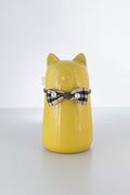 Ceramic Cat Pet Urn for Ashes - Cute Yellow Cat Shape with Plaid Bowtie Accent, Dignified Memorial Keepsake for Small Cats, Decorative Pet Cremation Urn for Home Display