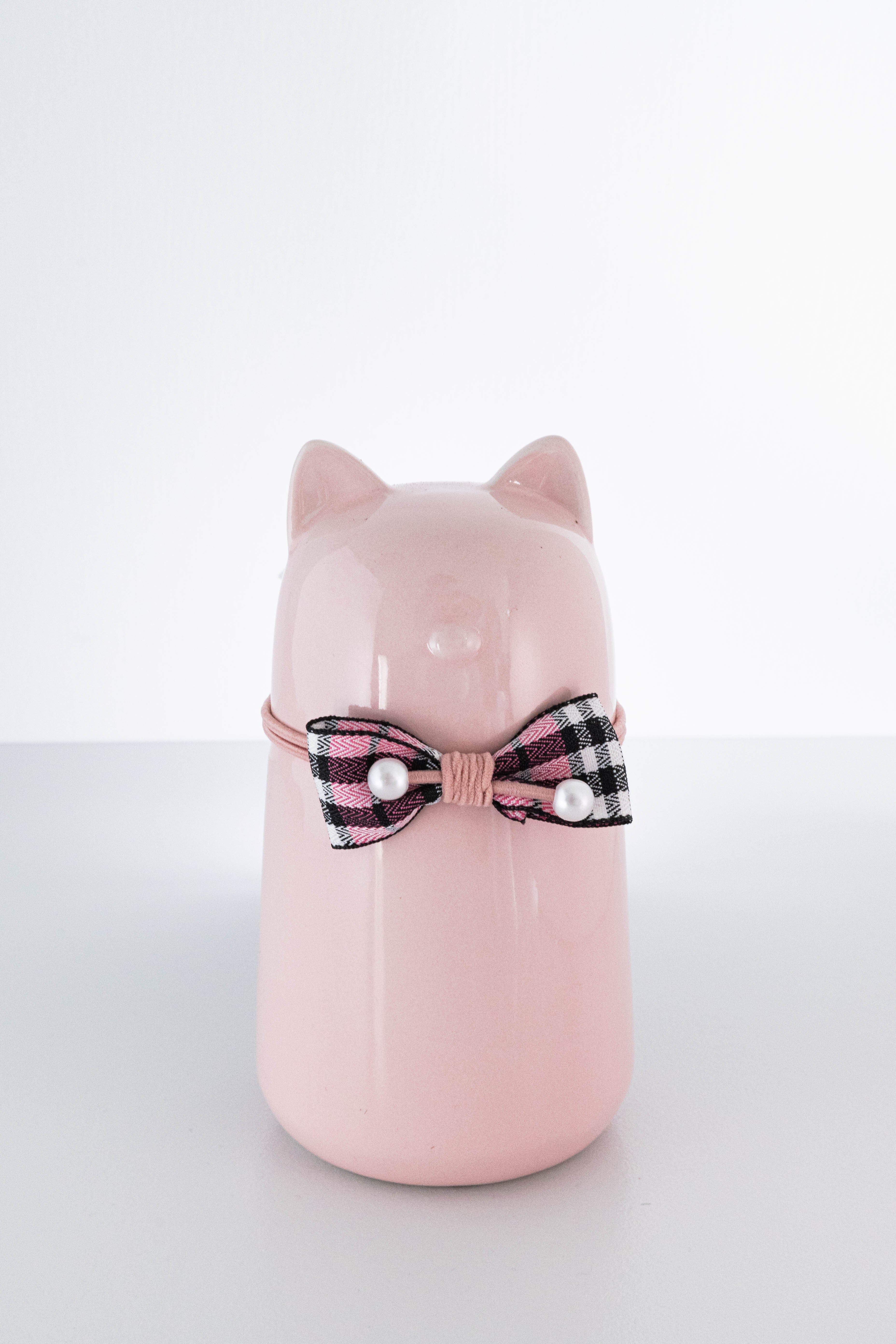 Ceramic Cat Pet Urn for Ashes - Cute Yellow Cat Shape with Plaid Bowtie Accent, Dignified Memorial Keepsake for Small Cats, Decorative Pet Cremation Urn for Home Display