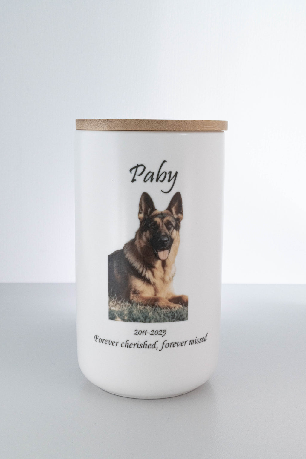 Custom Personalized Pet Urn for Ashes - Ceramic Memorial Urn with Custom Photo, Name & Date, Bamboo Lid Sealed Cremation Keepsake for Beloved Dogs/Cats