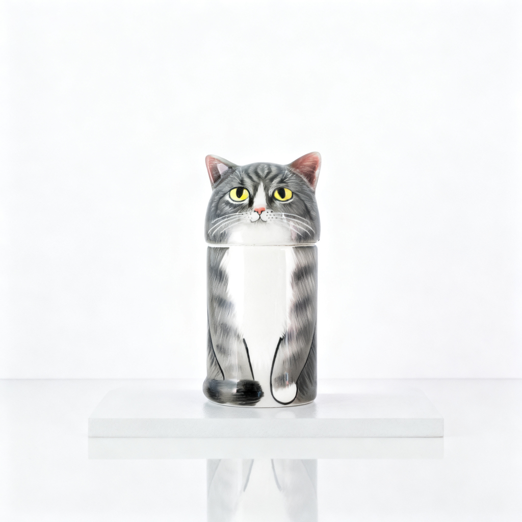Custom Hand-Painted Tabby Cat Ceramic Pet Urn for Ashes - Personalized Memorial Keepsake with Pet Photo Customization, Dignified Cremation Urn for Small Cats, Home Decor Pet Resting Container