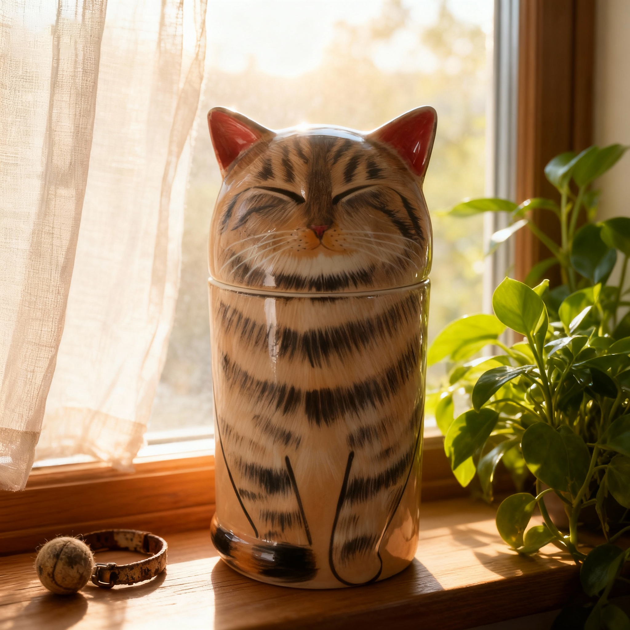 Custom Hand-Painted Tabby Cat Ceramic Pet Urn for Ashes - Personalized Memorial Keepsake with Pet Photo Customization, Dignified Cremation Urn for Small Cats, Home Decor Pet Resting Container