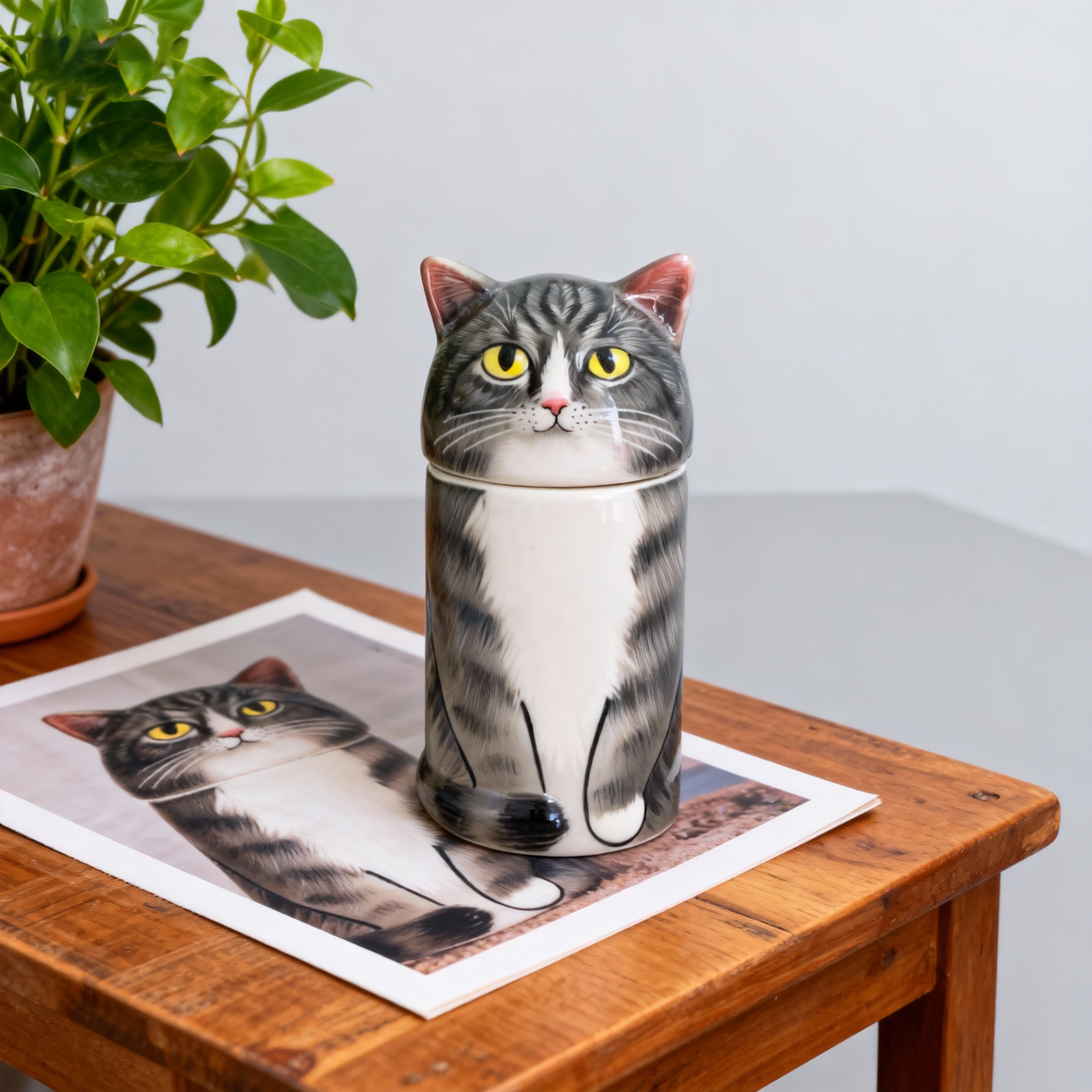 Custom Hand-Painted Tabby Cat Ceramic Pet Urn for Ashes - Personalized Memorial Keepsake with Pet Photo Customization, Dignified Cremation Urn for Small Cats, Home Decor Pet Resting Container