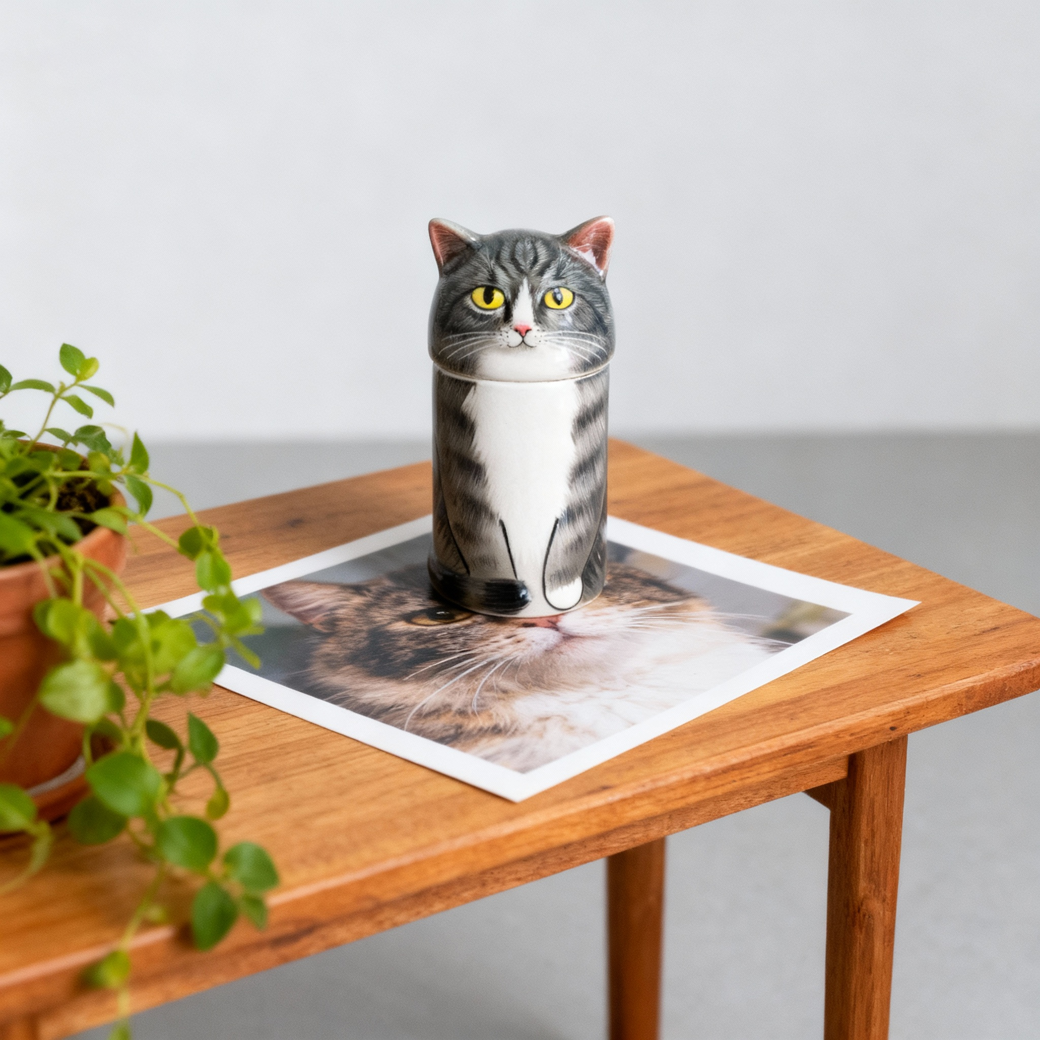 Custom Hand-Painted Tabby Cat Ceramic Pet Urn for Ashes - Personalized Memorial Keepsake with Pet Photo Customization, Dignified Cremation Urn for Small Cats, Home Decor Pet Resting Container