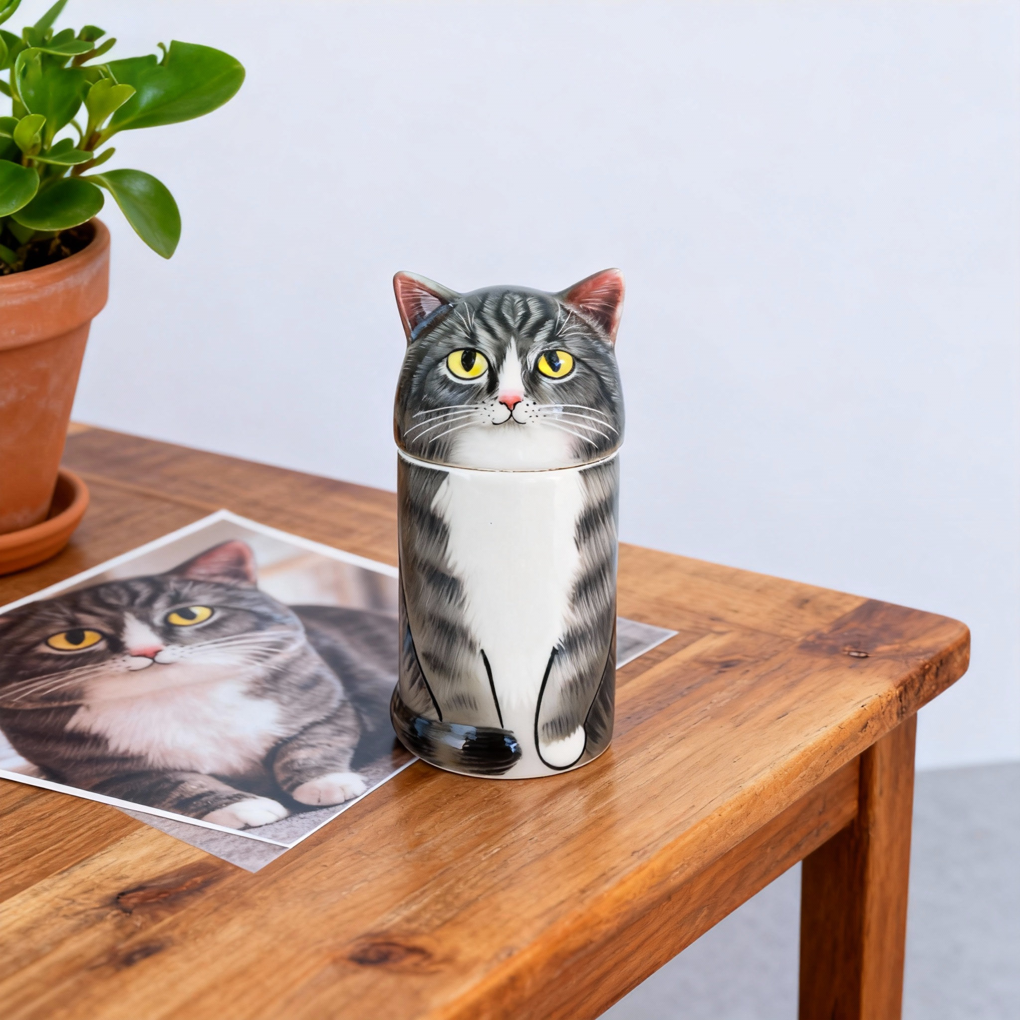 Custom Hand-Painted Tabby Cat Ceramic Pet Urn for Ashes - Personalized Memorial Keepsake with Pet Photo Customization, Dignified Cremation Urn for Small Cats, Home Decor Pet Resting Container