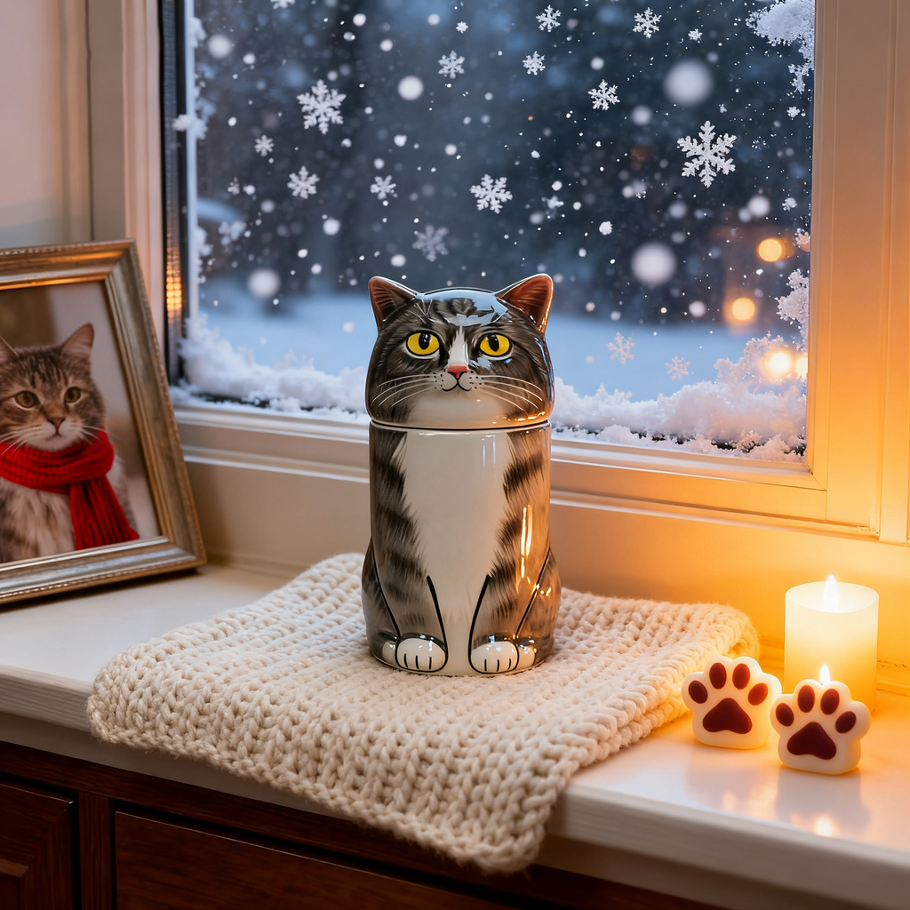 Custom Hand-Painted Tabby Cat Ceramic Pet Urn for Ashes - Personalized Memorial Keepsake with Pet Photo Customization, Dignified Cremation Urn for Small Cats, Home Decor Pet Resting Container
